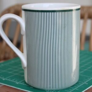 Dansk Bistro Green Pinstripe Coffee Mug White Ceramic Portugal Microwave Safe